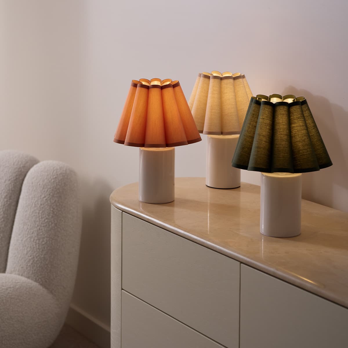 Lottie 1 Light Table Lamp with White Ceramic Base and Natural Fluted Shade-img-2