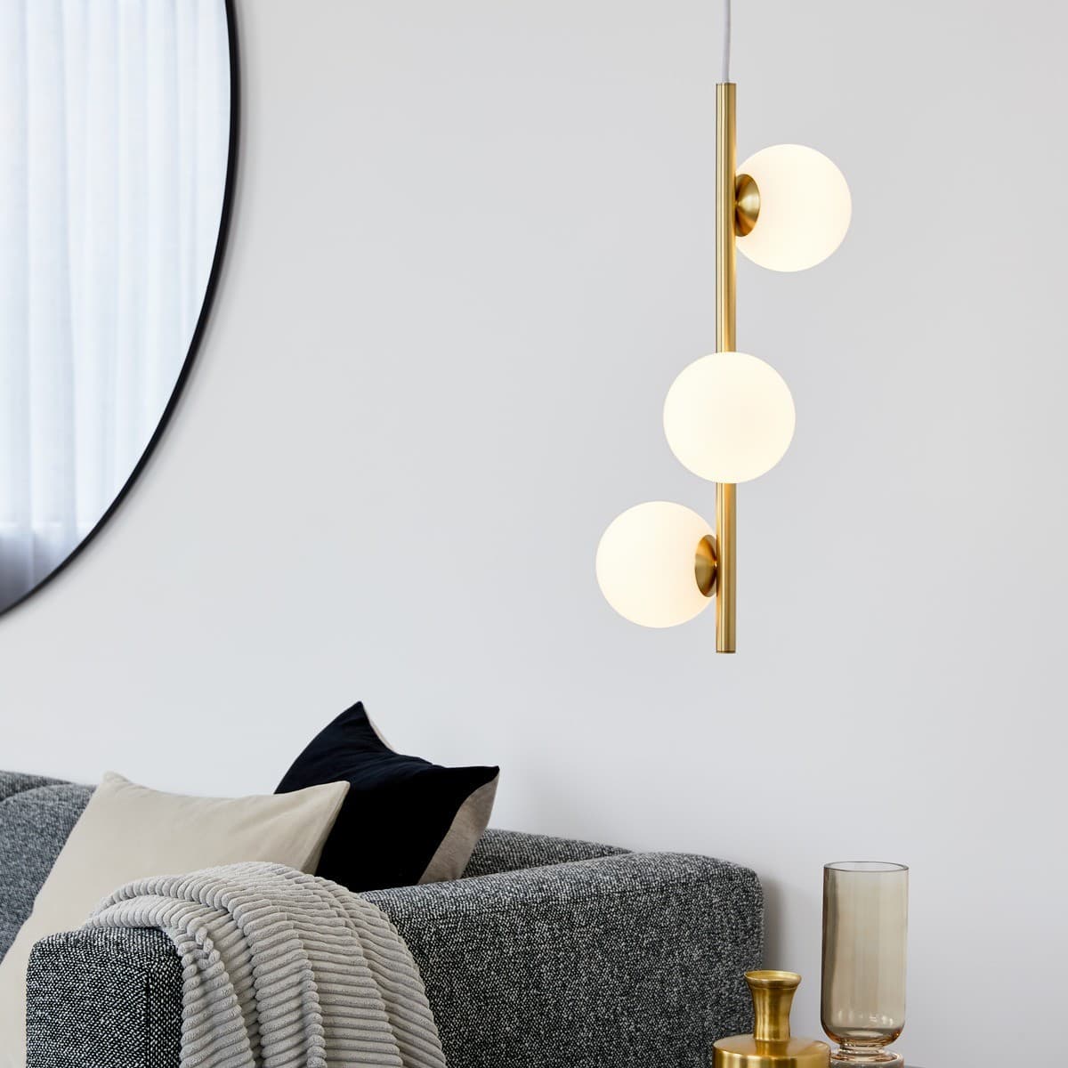 Helix 3 Light Pendant in Brass with Frosted Opal Glass-img-2