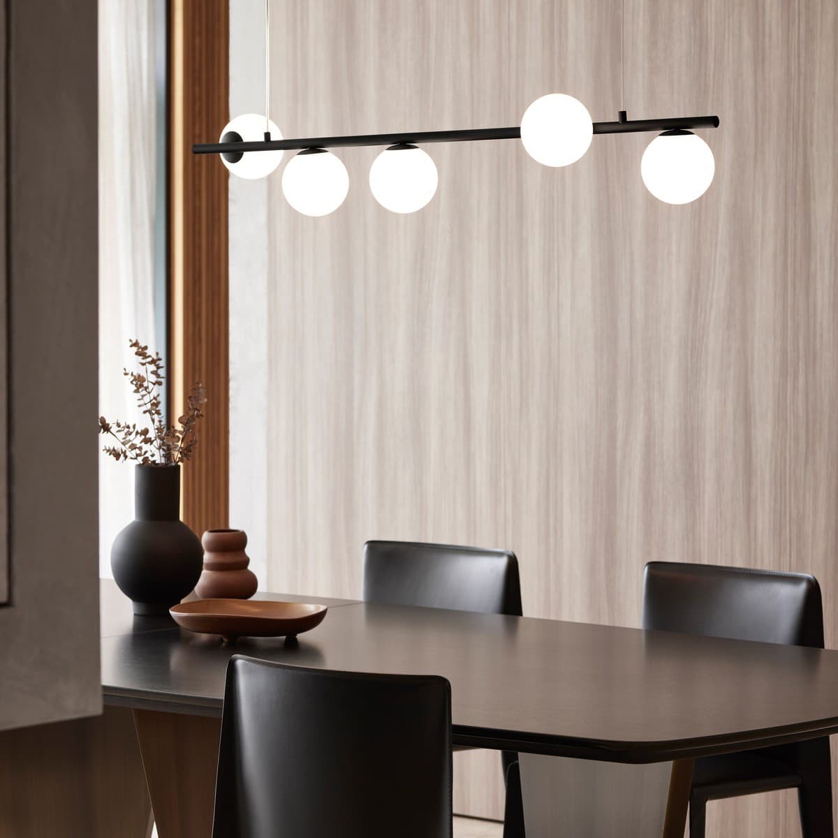 Helix 5 Light Bar Pendant in Black with Frosted Opal Glass-img-2