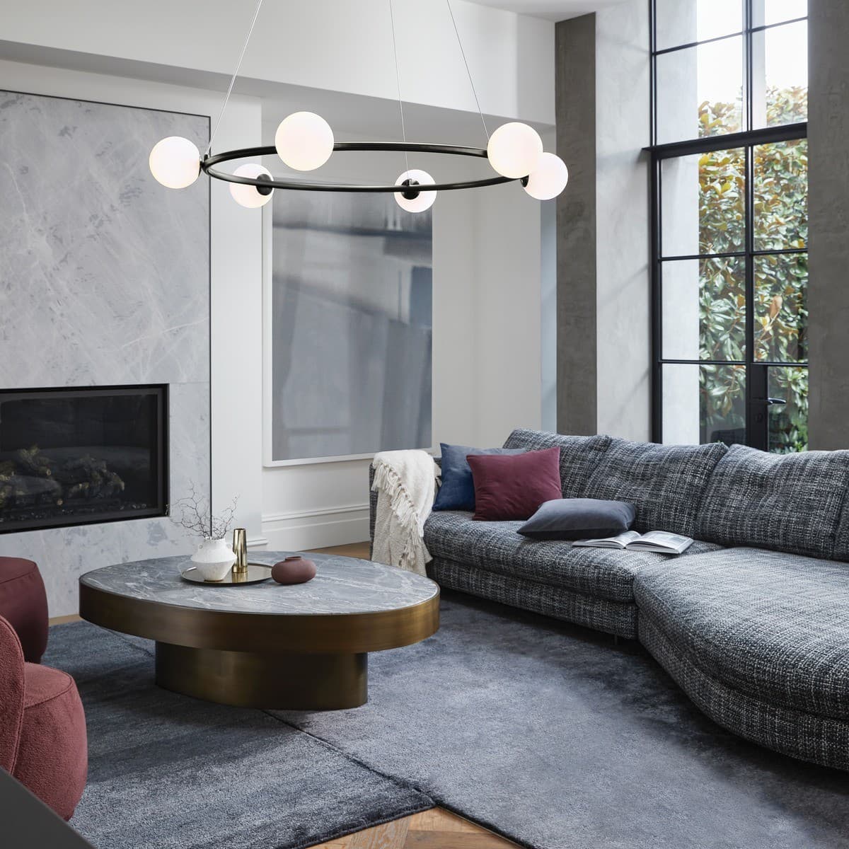Helix 6 Light Pendant in Black with Frosted Opal Glass-img-2