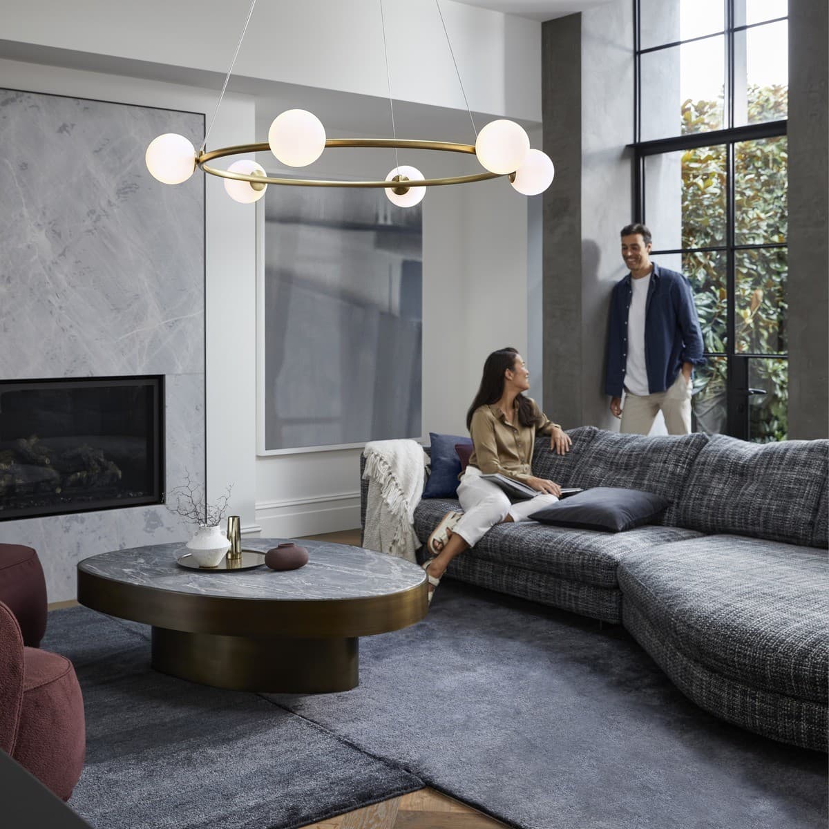 Helix 6 Light Pendant in Brass with Frosted Opal Glass-img-2