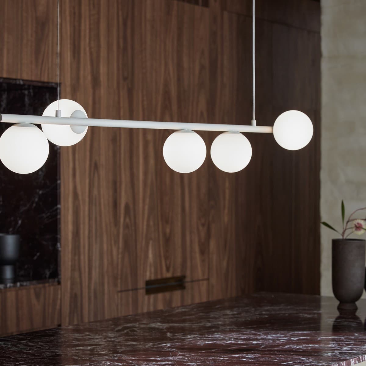 Helix 5 Light Bar Pendant in Textured Chalk with Frosted Opal Glass-img-3