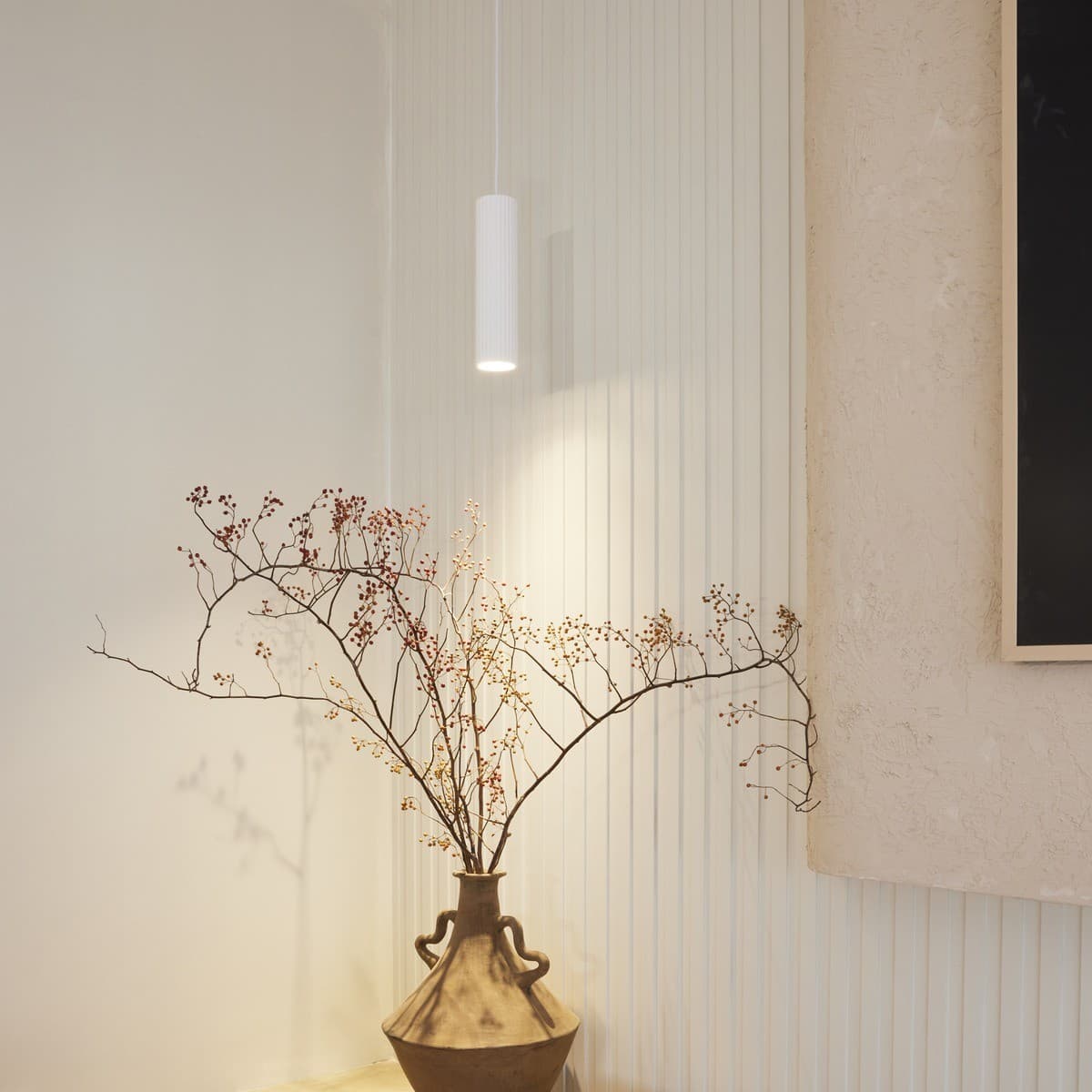MFL Gypsum 1 Light Small Cylinder Pendant in Ribbed White-img-4