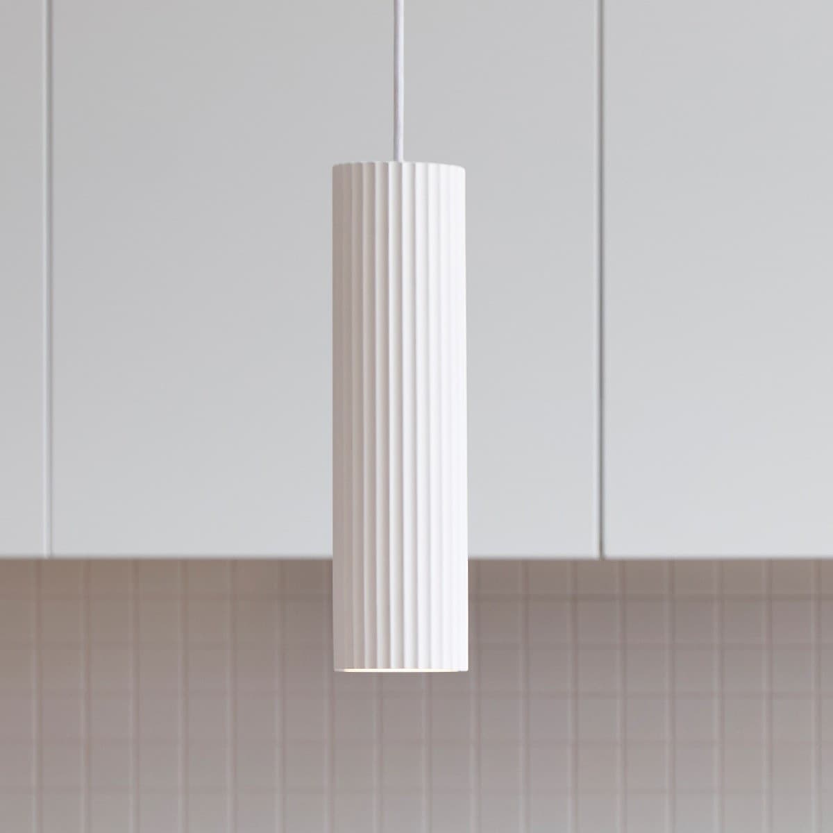 MFL Gypsum 1 Light Small Cylinder Pendant in Ribbed White-img-5