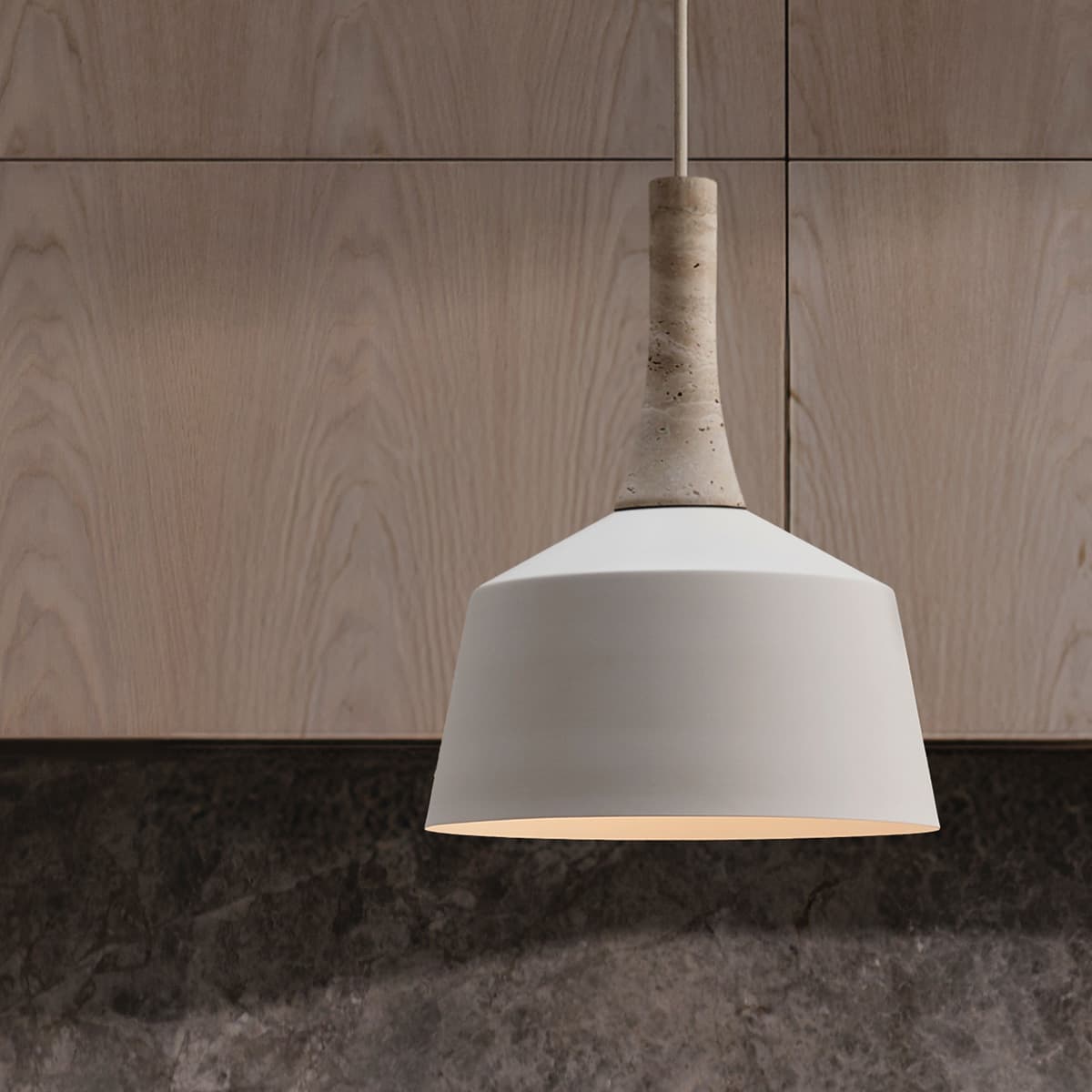 Husk 1 Light 270mm Pendant in Beige with Natural Travertine-img-3
