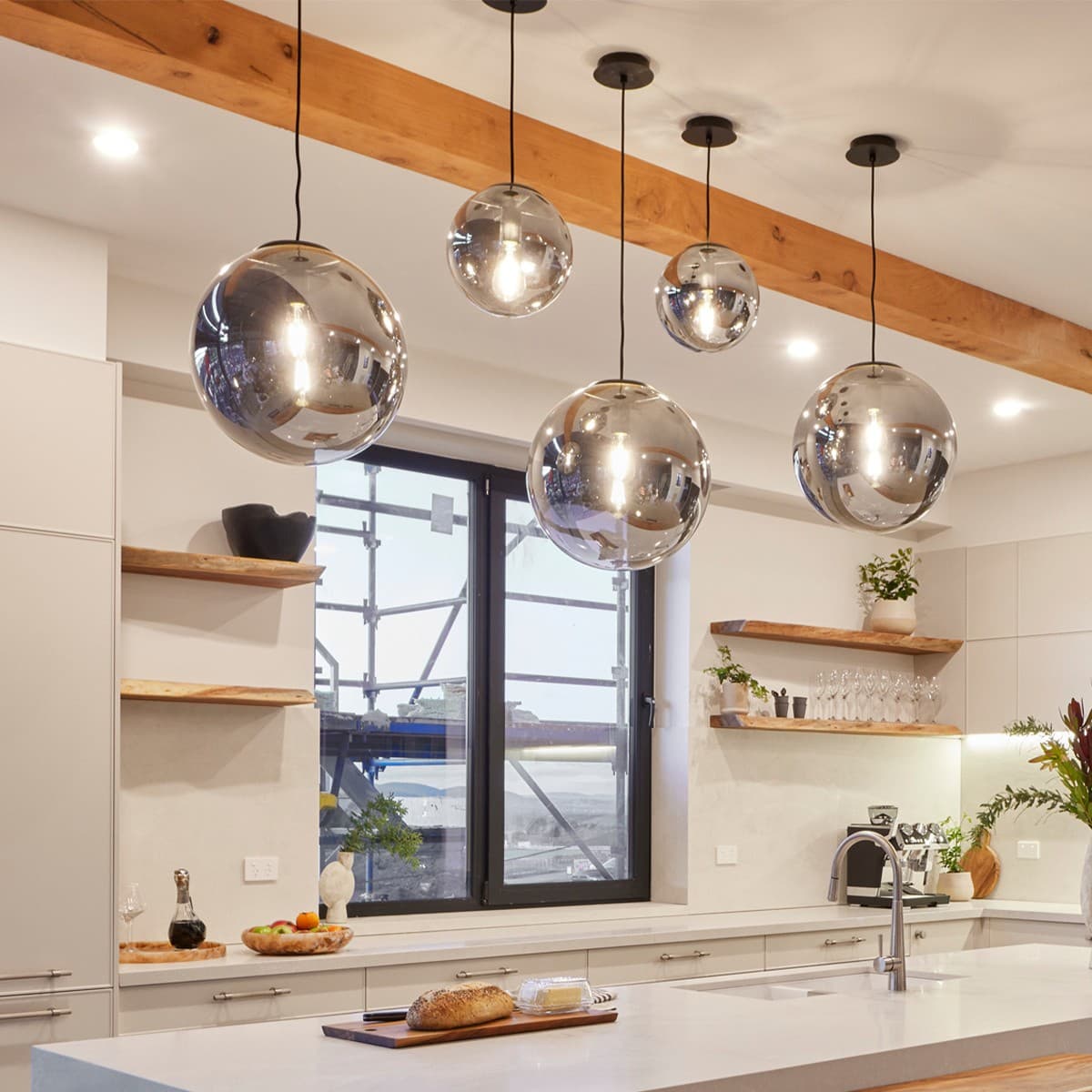 Marcel 1 Light 400mm Pendant in Black with Smoke Glass-img-3