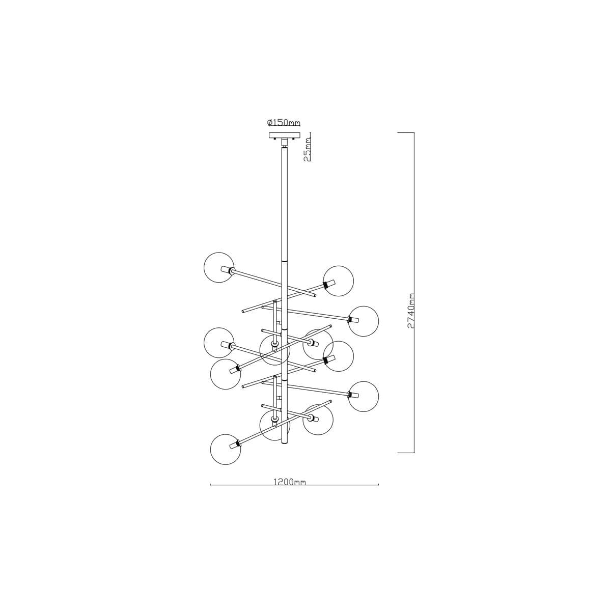 Aksel 12 Light Pendant in Black with Clear Glass-img-2