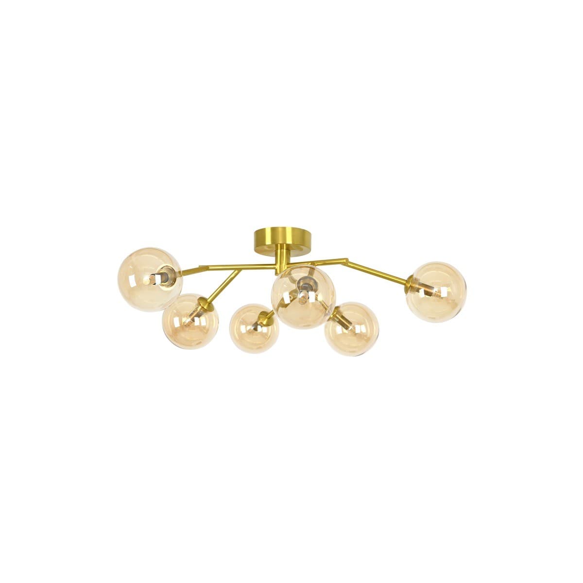 Orion 6 Light Close-To-Ceiling Fitting in Brass with Amber Glass-img-1