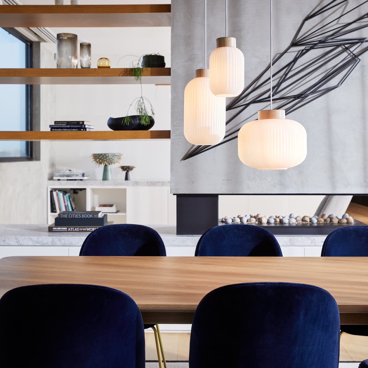 Mele 1 Light Small Pendant in Frosted Opal Glass with Ash Wood-img-3
