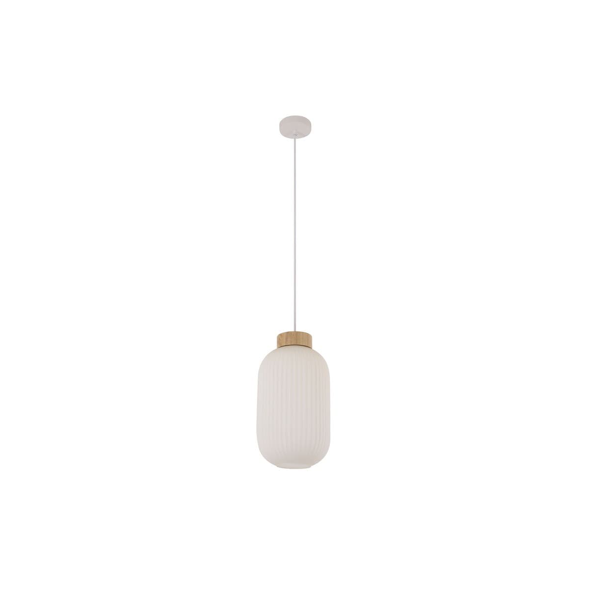 Mele 1 Light Large Pendant in Frosted Opal Glass with Ash Wood-img-1