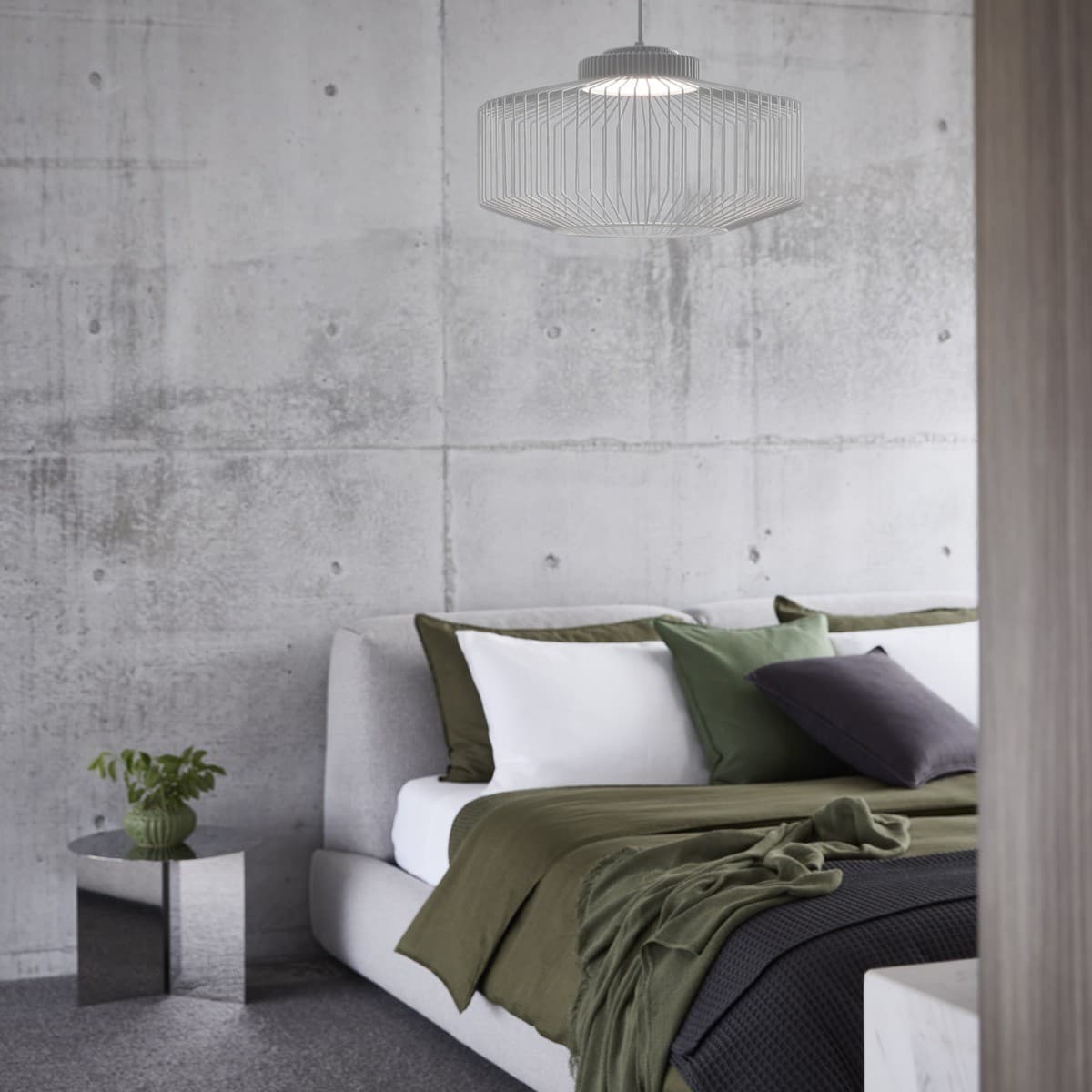 Akira 1 Light Squat Pendant with Metal Wire Shade in White-img-3