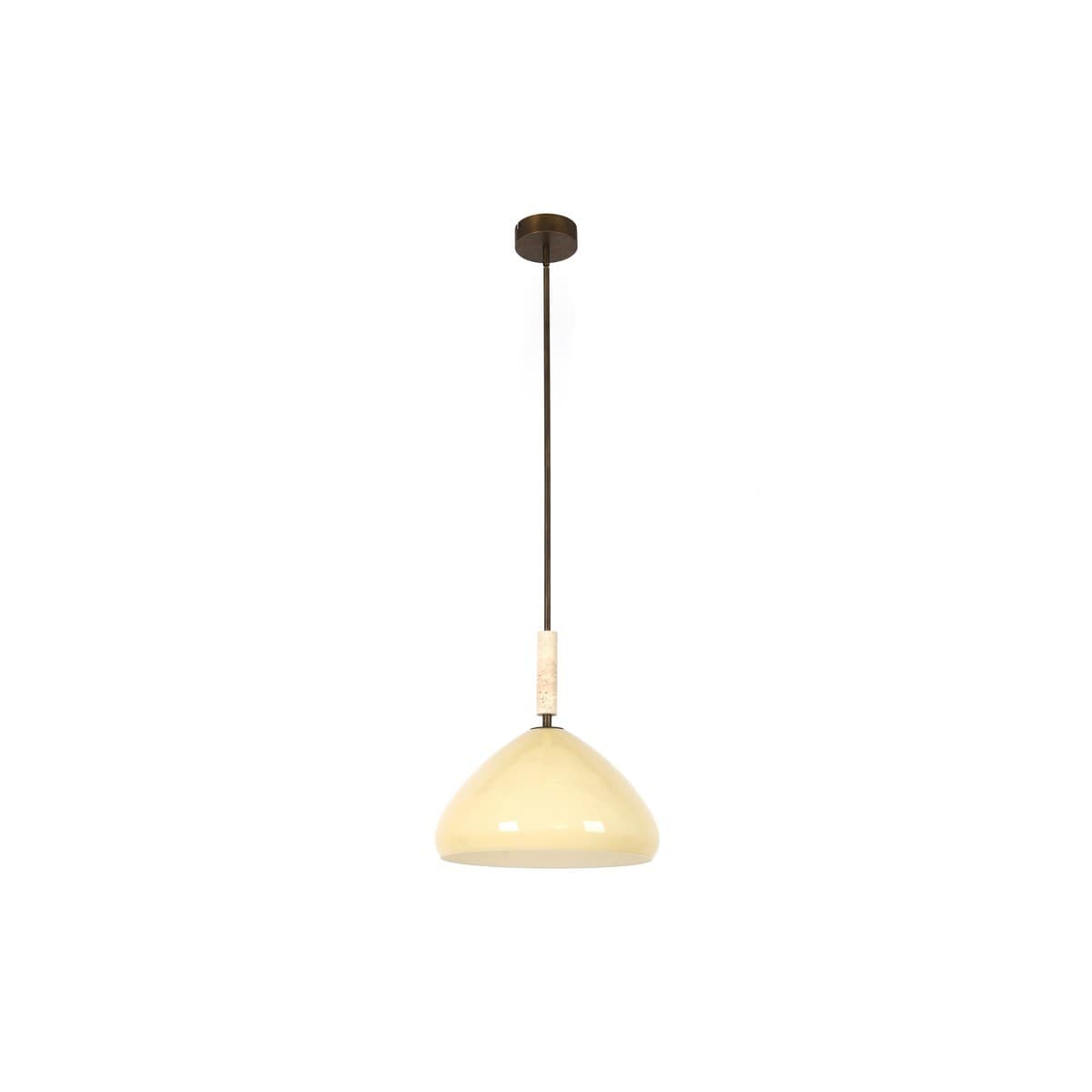Merci 1 Light Medium Pendant in Milk Glass with Bronze and Natural Travertine Detail-img-1