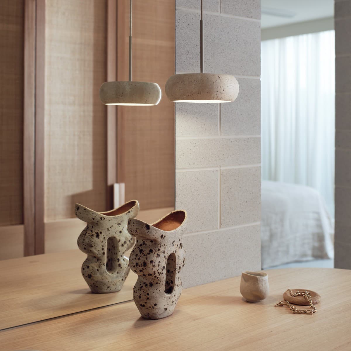 Pipete 1 Light Pendant in Beige with Natural Travertine-img-6