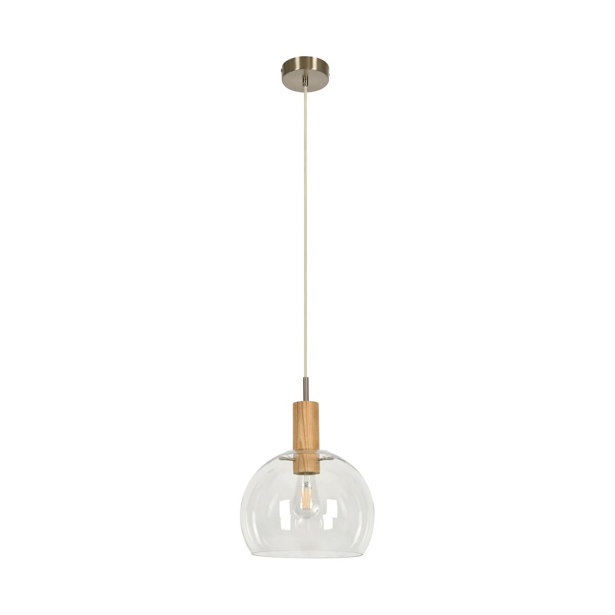 Odelia Pendant in Oak Timber with Brushed Chrome and Clear Glass-img-1