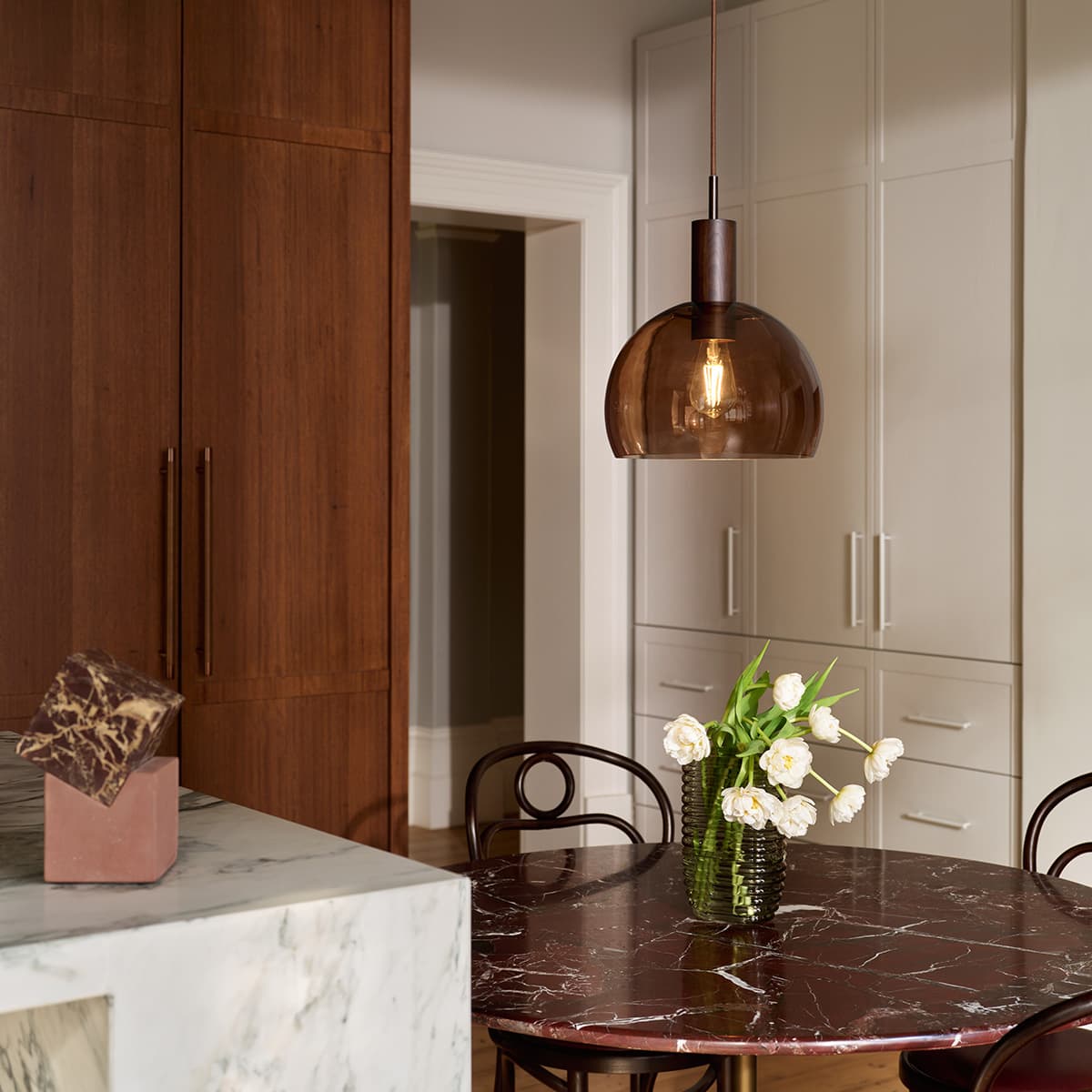 Odelia Pendant in Walnut Timber with Bronze and Sepia Glass-img-2