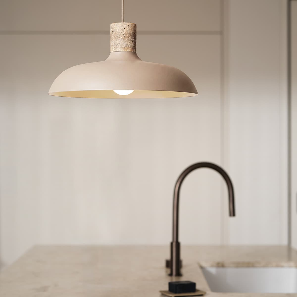 Croft Pendant in Beige with Natural Travertine-img-2