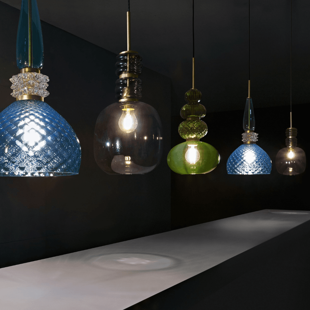 Gia 3 Light Blown Glass Pendant in White & Coloured Glass