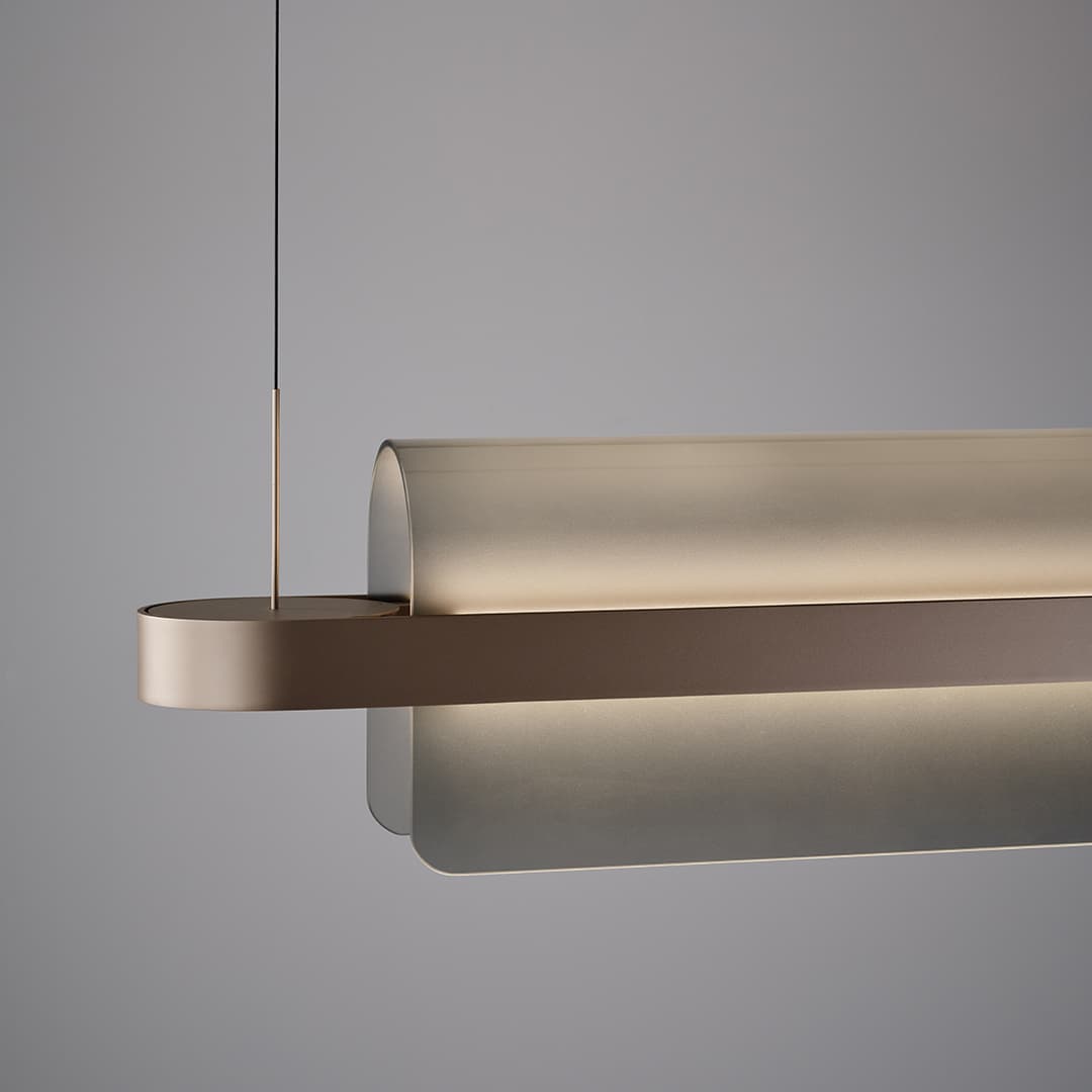 Doblar LED Glass Linear Pendant in Soft Champagne Gold