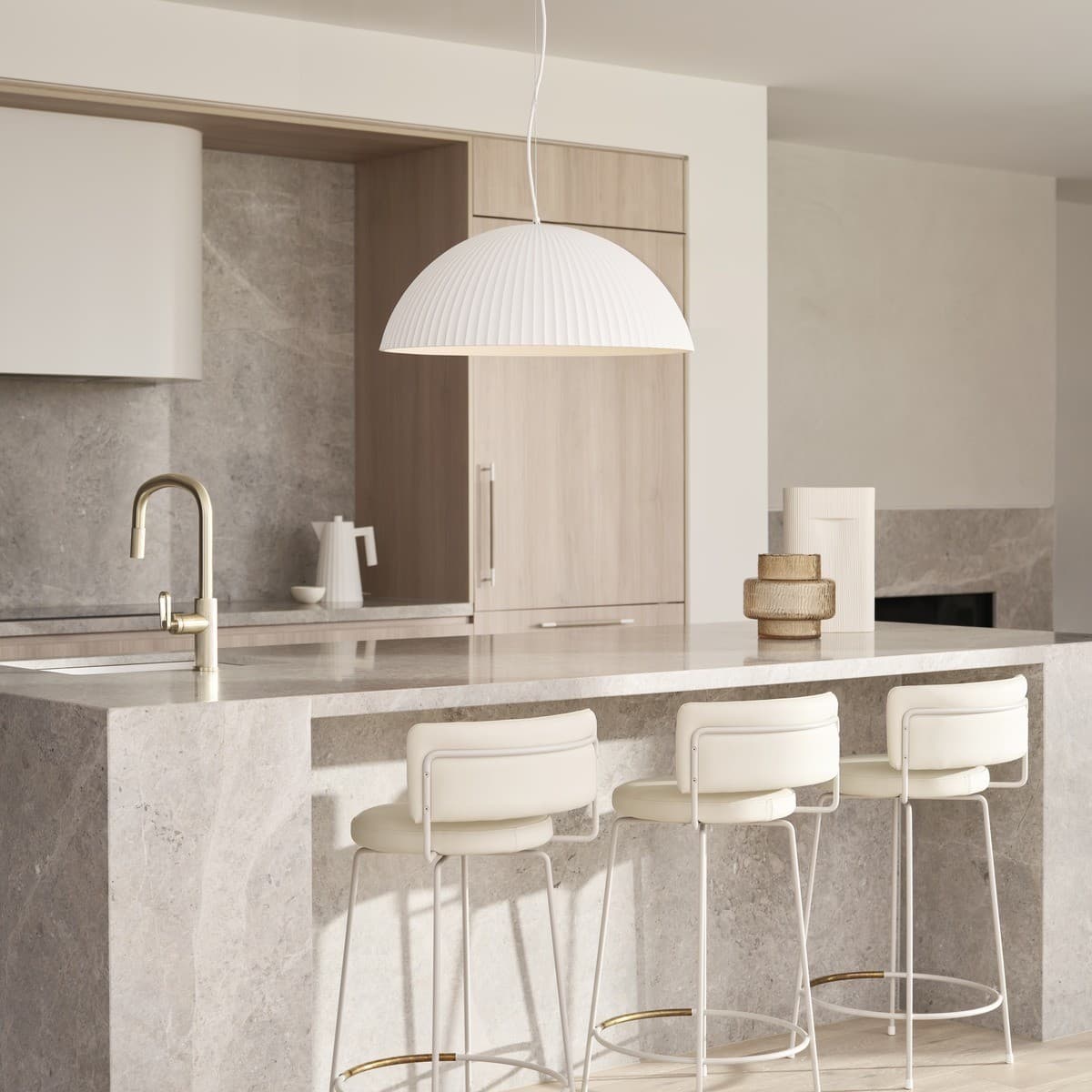 MFL Bianco 1 Light Large Dome Pendant in Ribbed White Gypsum-img-2