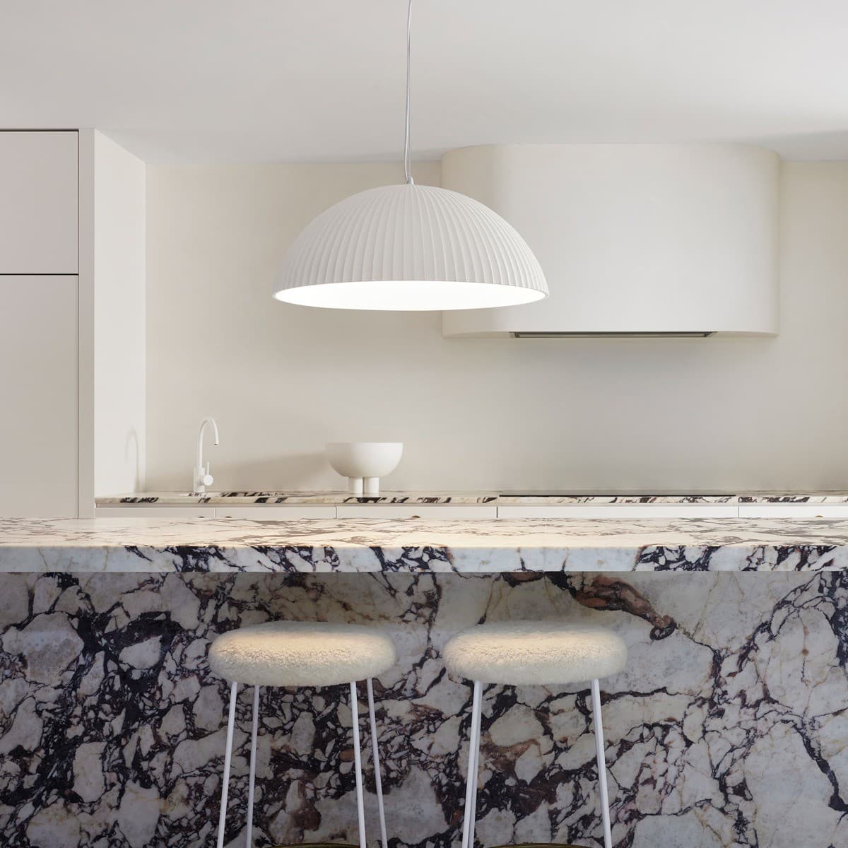 MFL Bianco 1 Light Large Dome Pendant in Ribbed White Gypsum-img-4