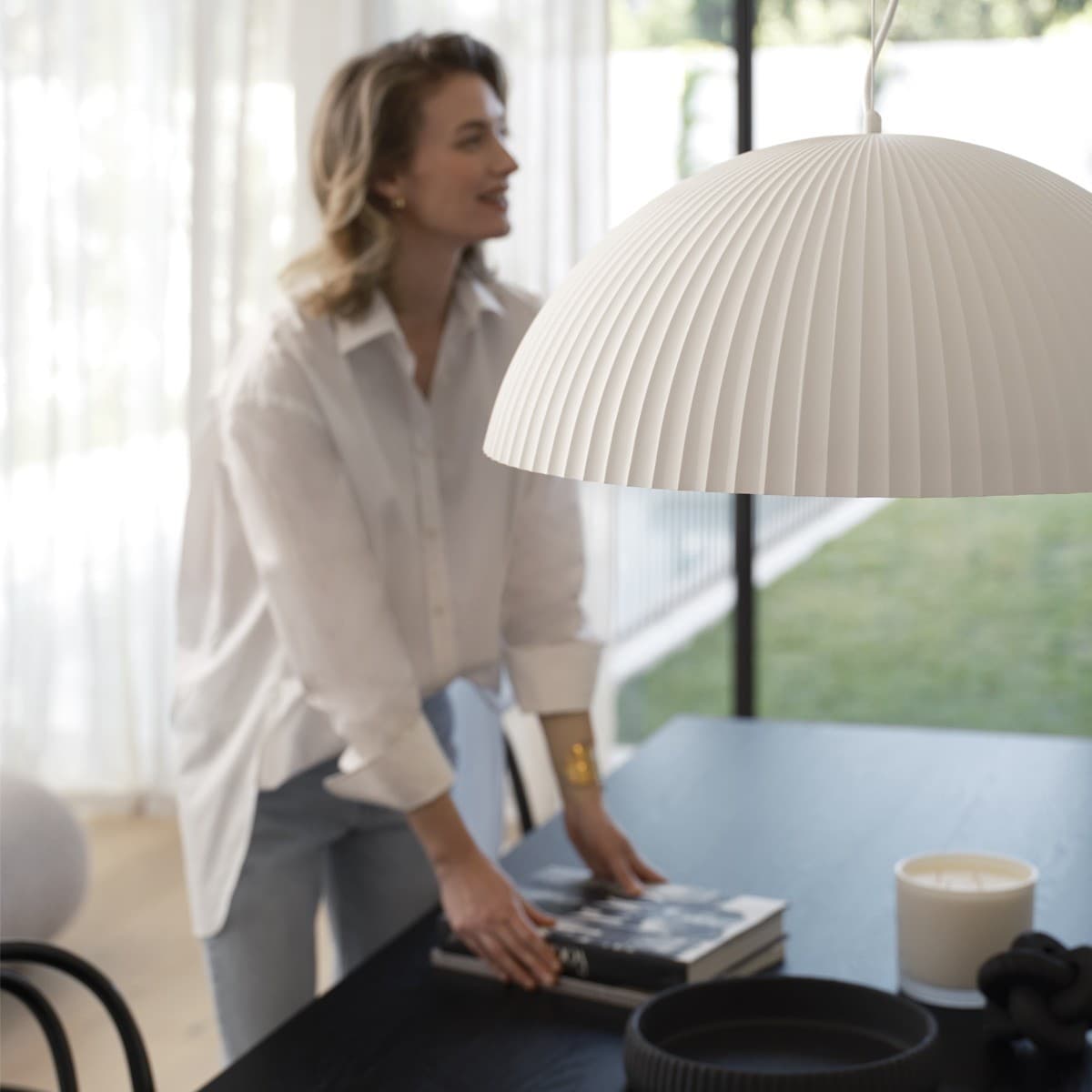 MFL Bianco 1 Light Large Dome Pendant in Ribbed White Gypsum-img-6