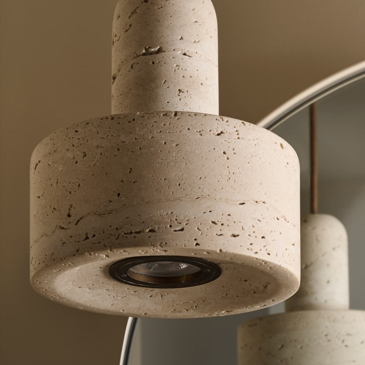 Traviato 1 Light Squat Pendant in Travertine with Bronze Details
