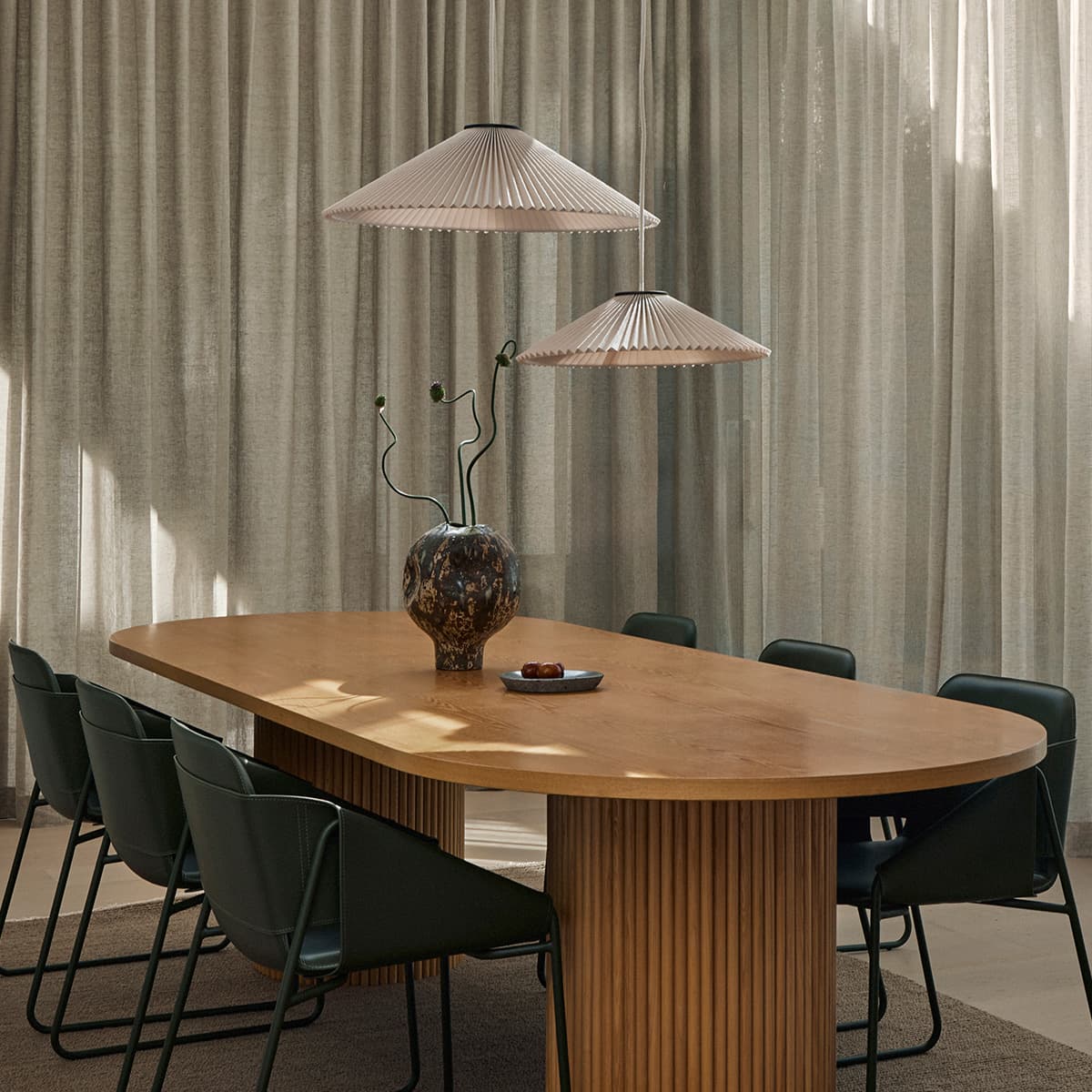 Amore 1 Light Medium Pendant in Bronze with Pleated Natural Linen-img-4