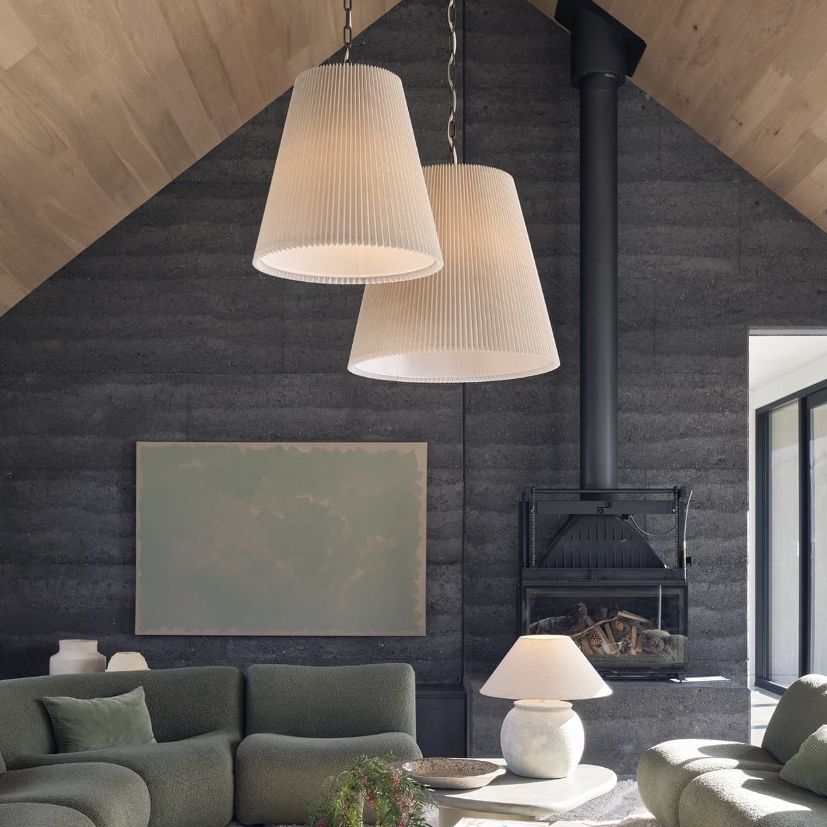 Amici 1 Light Pendant in Bronze with Pleated Natural Linen-img-3