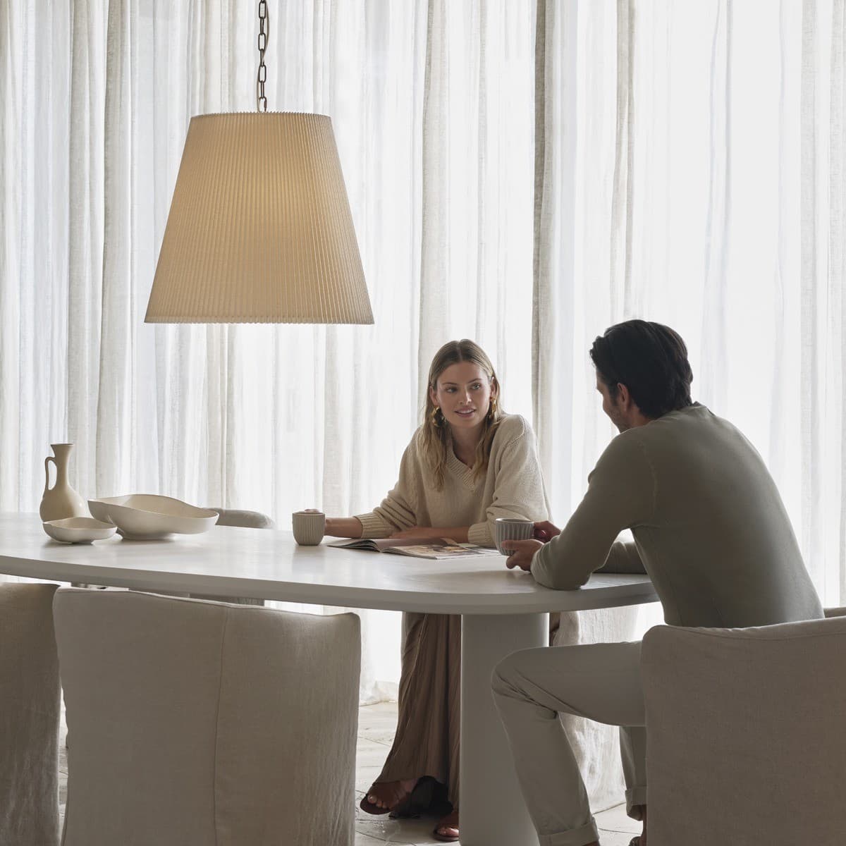 Amici 3 Light Pendant in Bronze with Pleated Natural Linen-img-2