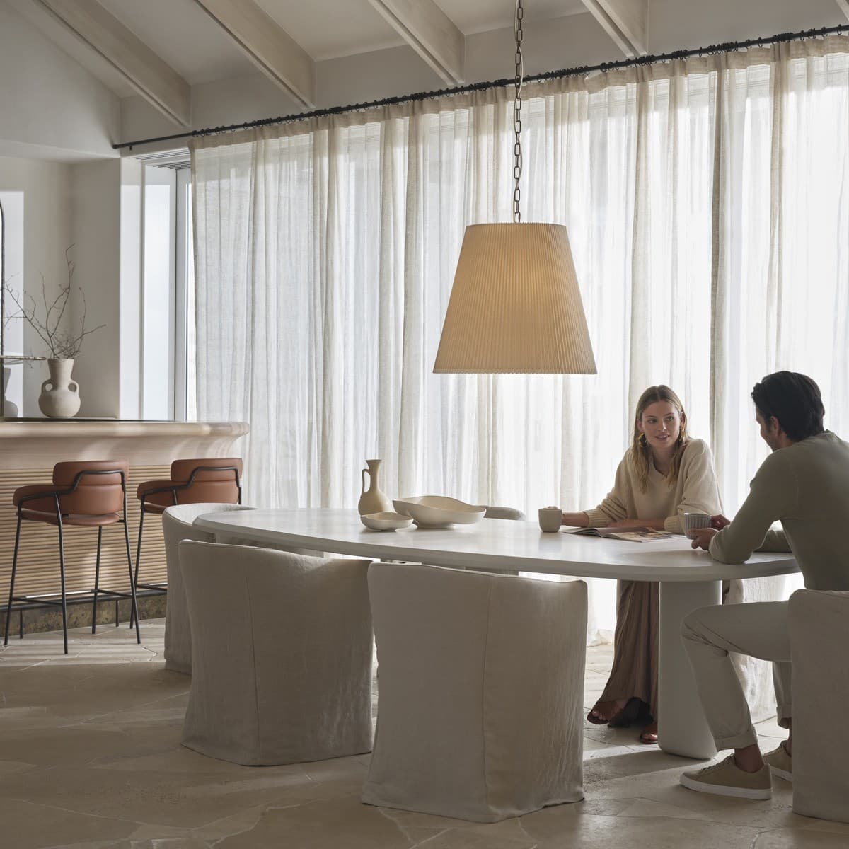 Amici 3 Light Pendant in Bronze with Pleated Natural Linen-img-3