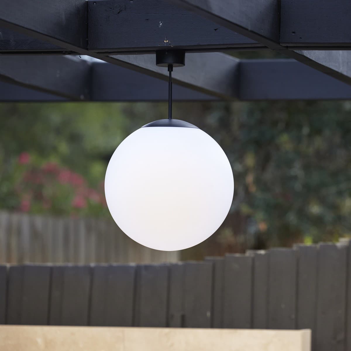 Dusk 1 Light Large Exterior IP44 Pendant in Matte Black with Opal Acrylic Shade-img-2