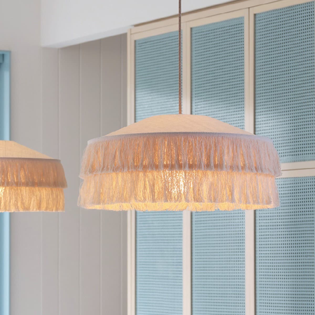 Soleado Flare Shade Only in Bleached Hessian with Cotton Fringe-img-3