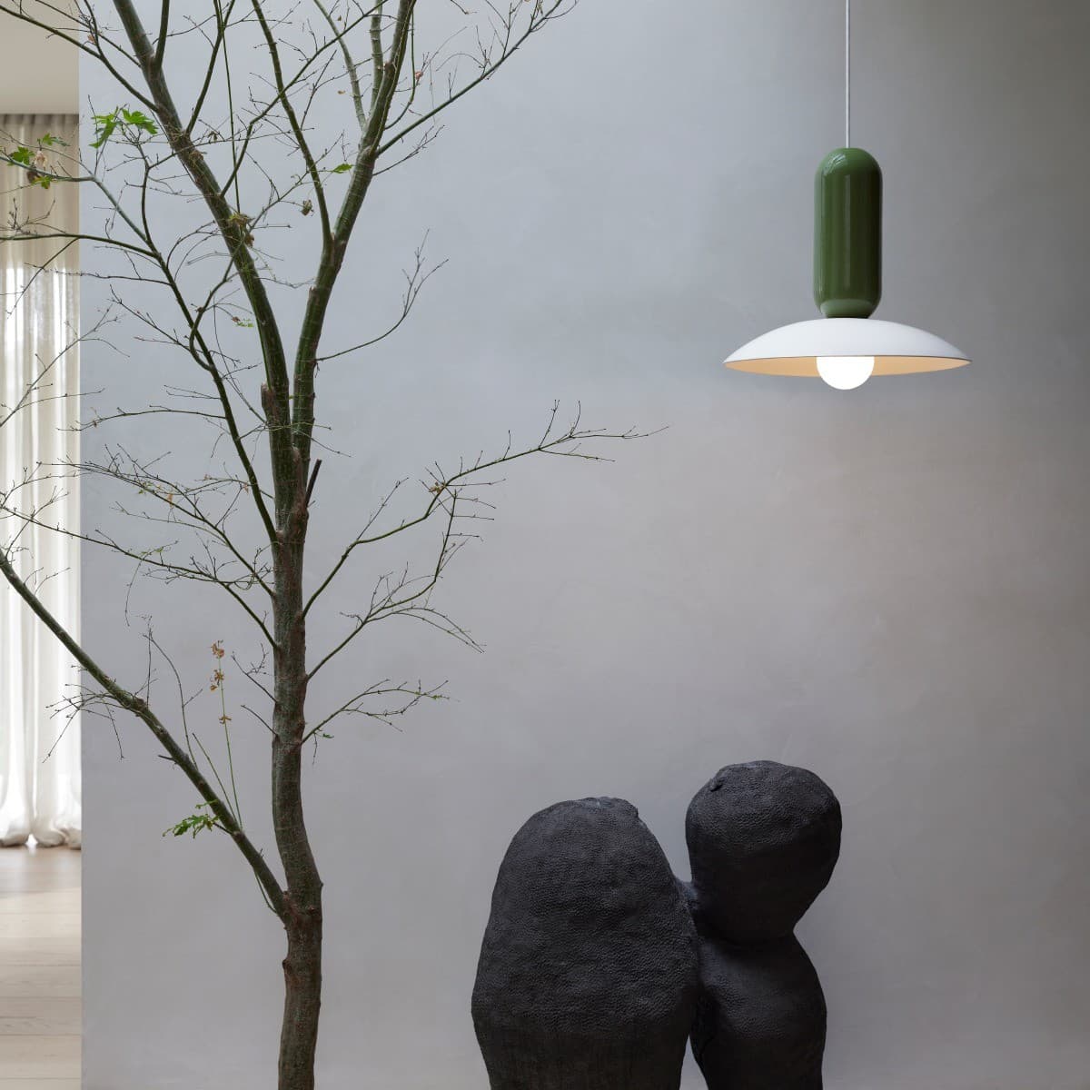 Pau 1 Light Pendant in Sage Green/Cream
