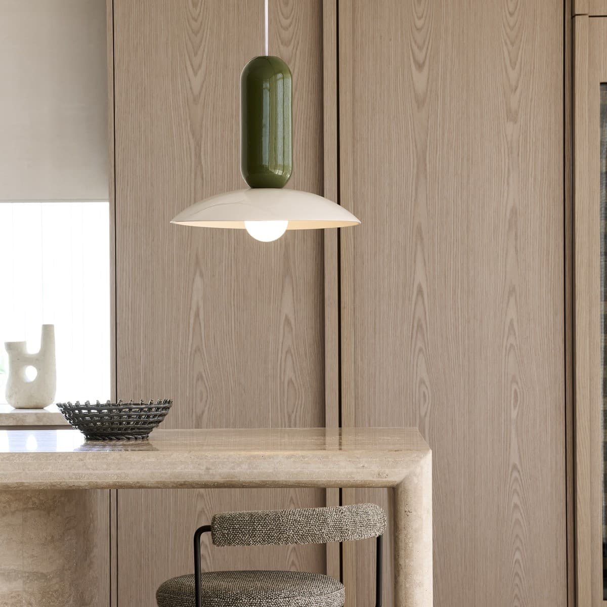 Pau 1 Light Pendant in Sage Green/Cream