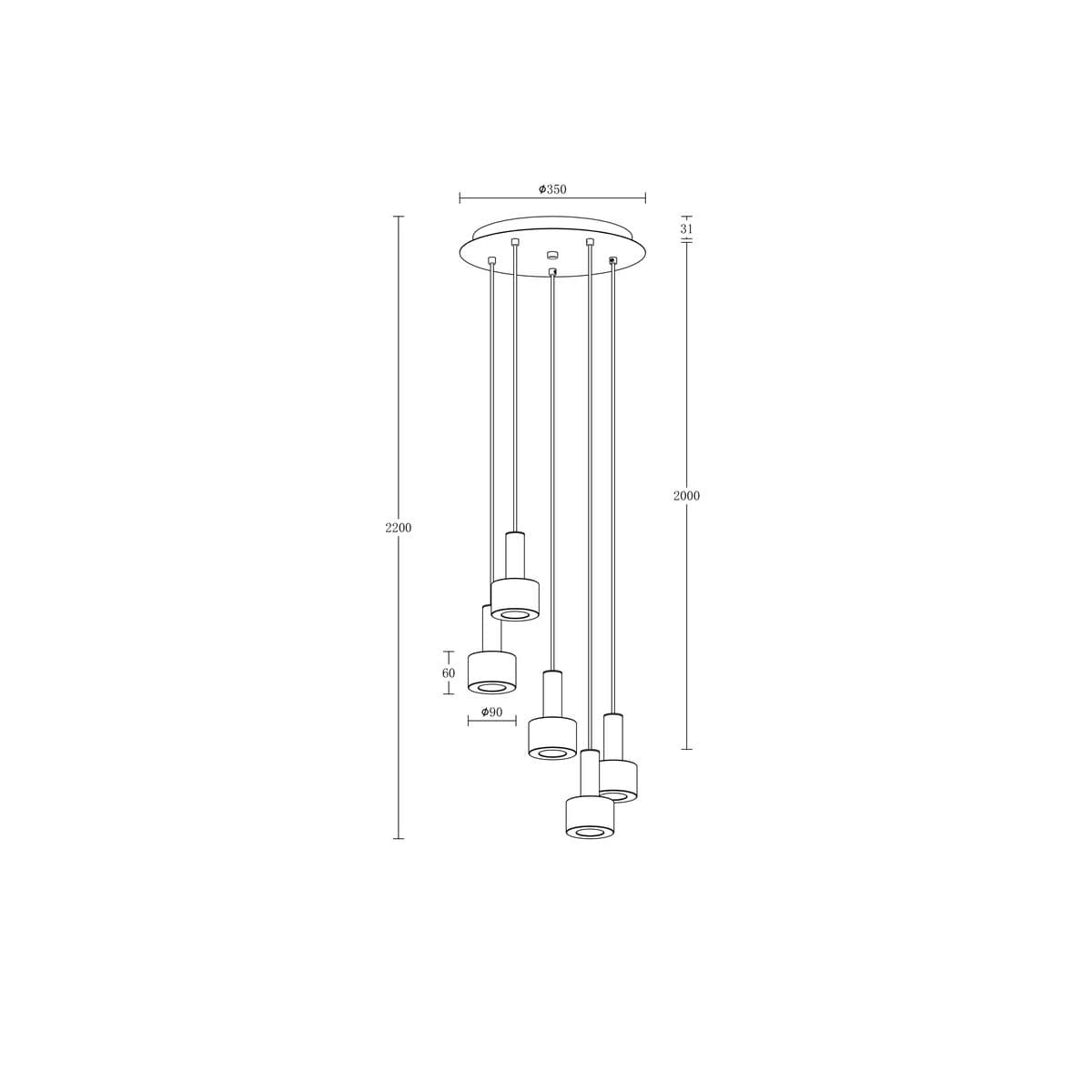 Pharos 5 Light LED Pendant in Brushed Chrome with Clear Glass-img-2