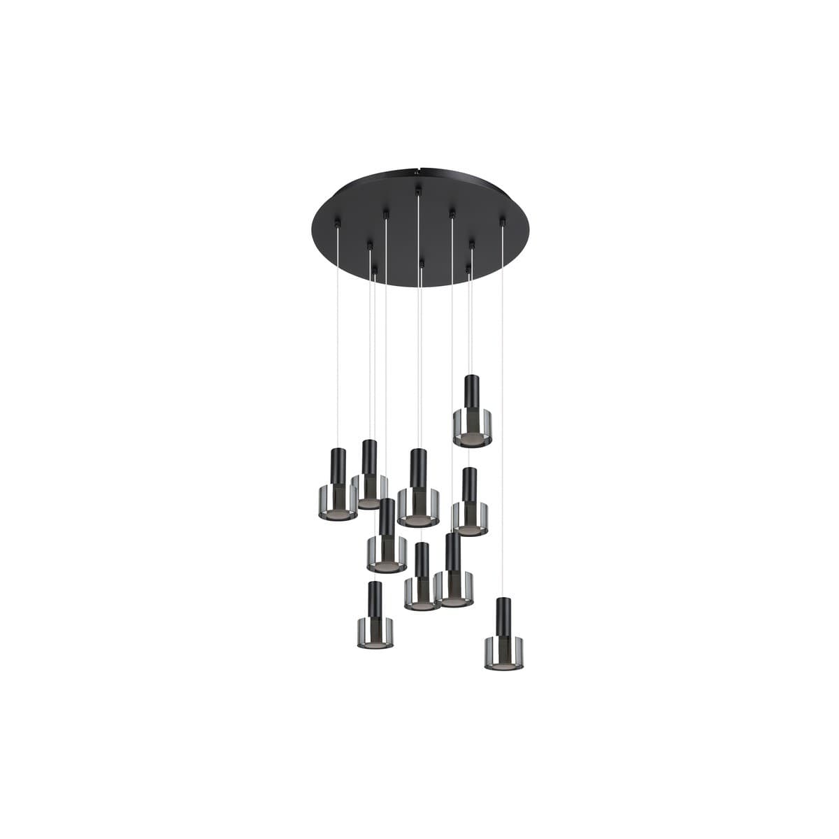 Pharos 10 Light LED Pendant in Black with Smoke Glass-img-1