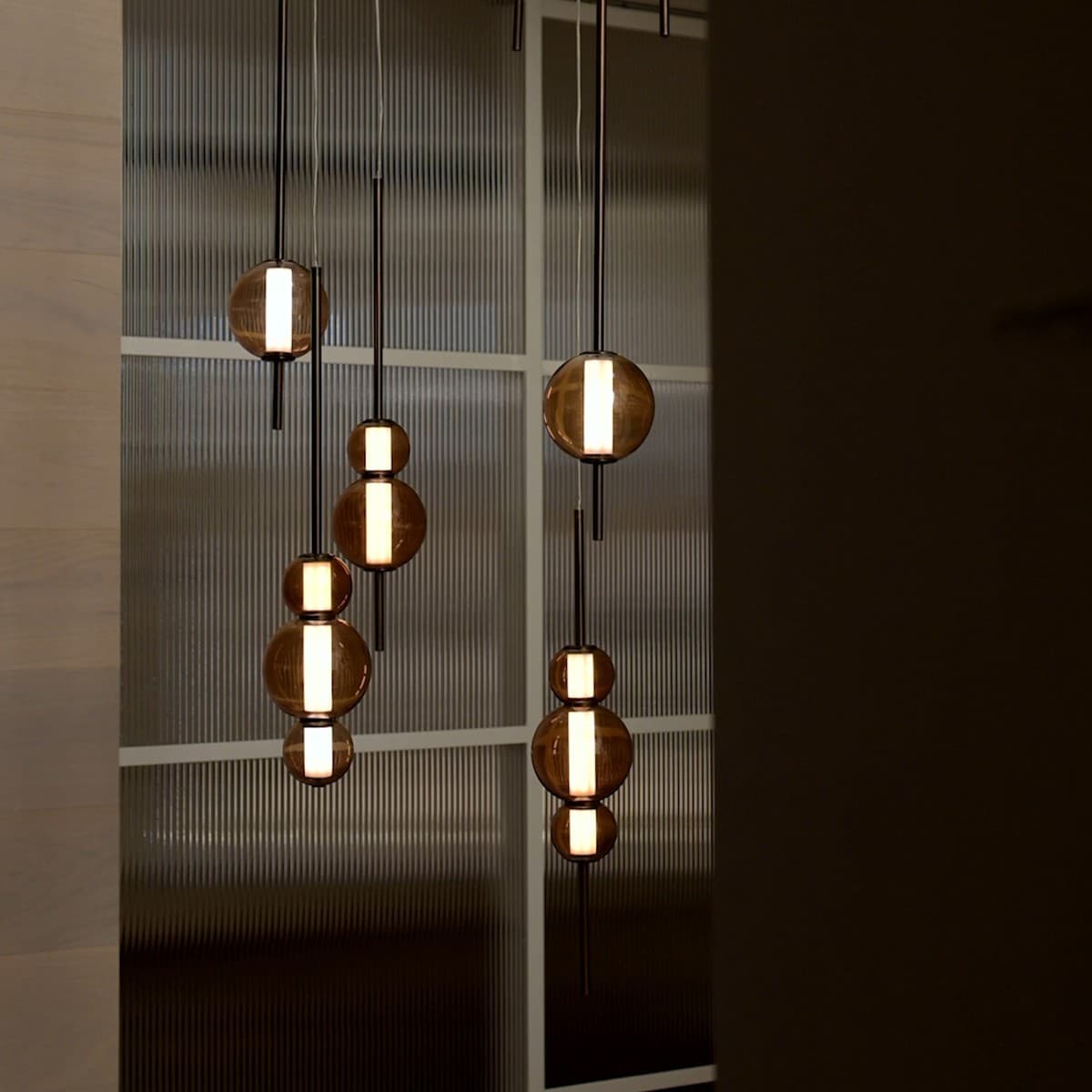 Abacus 16 Light LED Colour-Shifting Multi Drop Pendant in Bronze with Sepia Glass-img-2