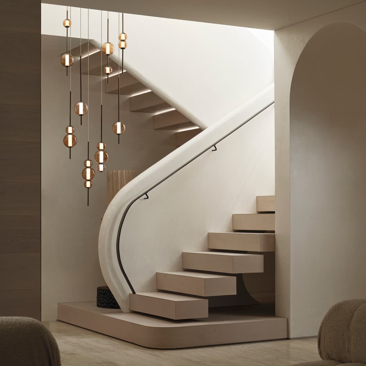 Abacus 16 Light LED Colour-Shifting Multi Drop Pendant in Bronze with Sepia Glass-img-4