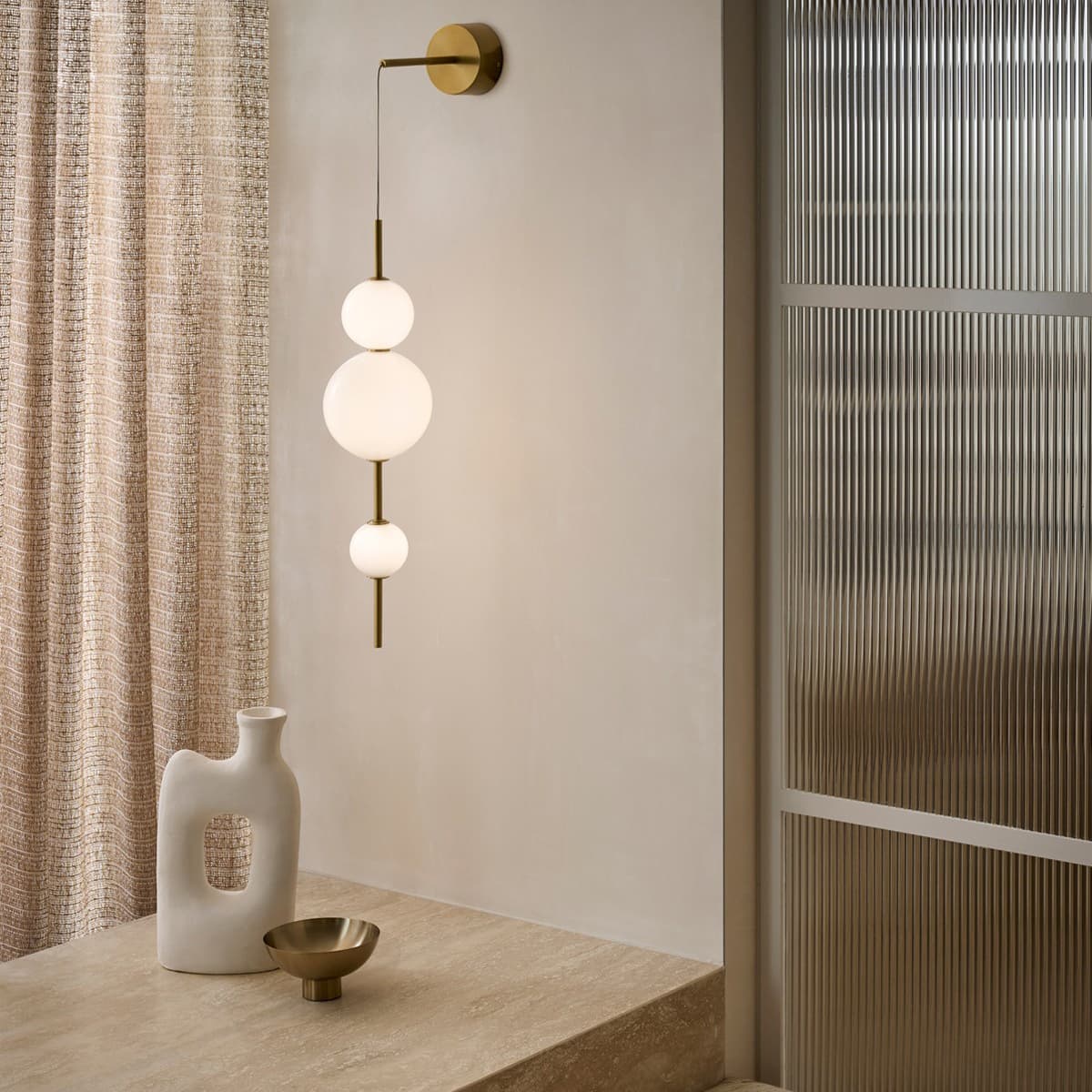 Abacus 3 Light LED Colour-Shifting Single Drop Convertible Pendant/Wall Light in Aged Brass with Gloss Opal Glass-img-5