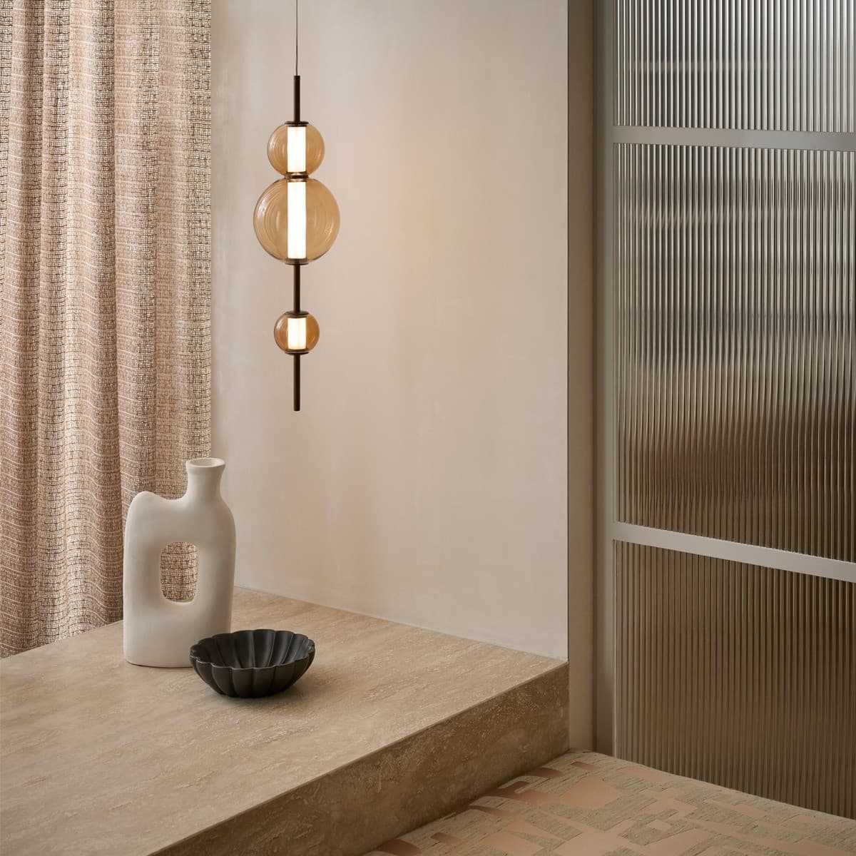 Abacus 3 Light LED Colour-Shifting Single Drop Convertible Pendant/Wall Light in Bronze with Sepia Glass-img-3