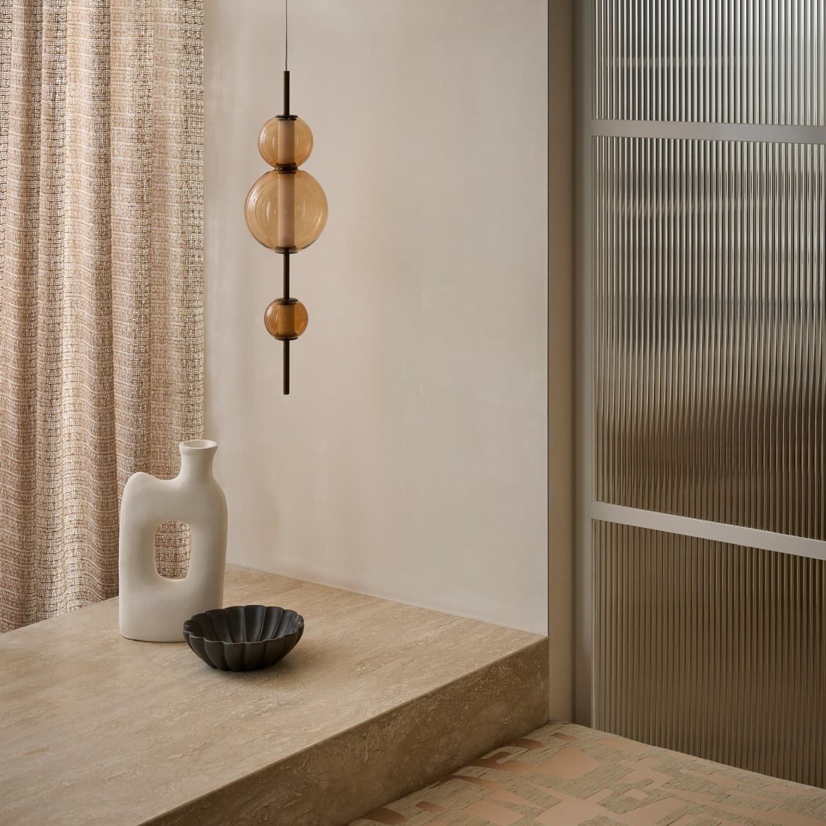 Abacus 3 Light LED Colour-Shifting Single Drop Convertible Pendant/Wall Light in Bronze with Sepia Glass-img-4