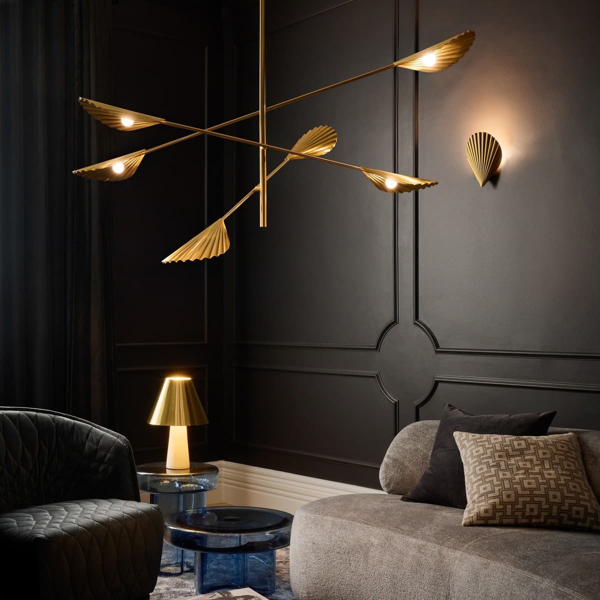 Caspian 6 Light LED Colour-Shifting Flare Pendant in Aged Brass