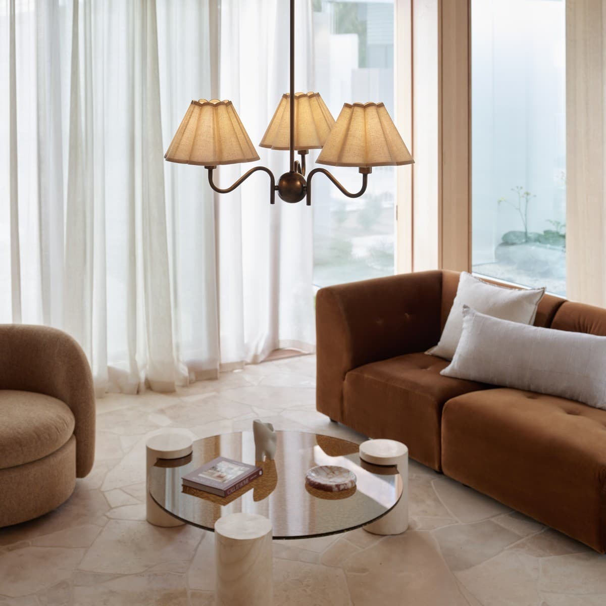 Colette 3 Light Pendant in Bronze with Fluted Natural Linen-img-2