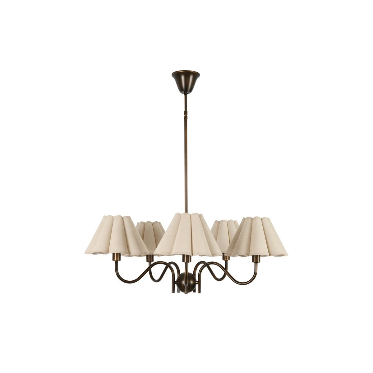 Colette 5 Light Pendant in Bronze with Fluted Natural Linen