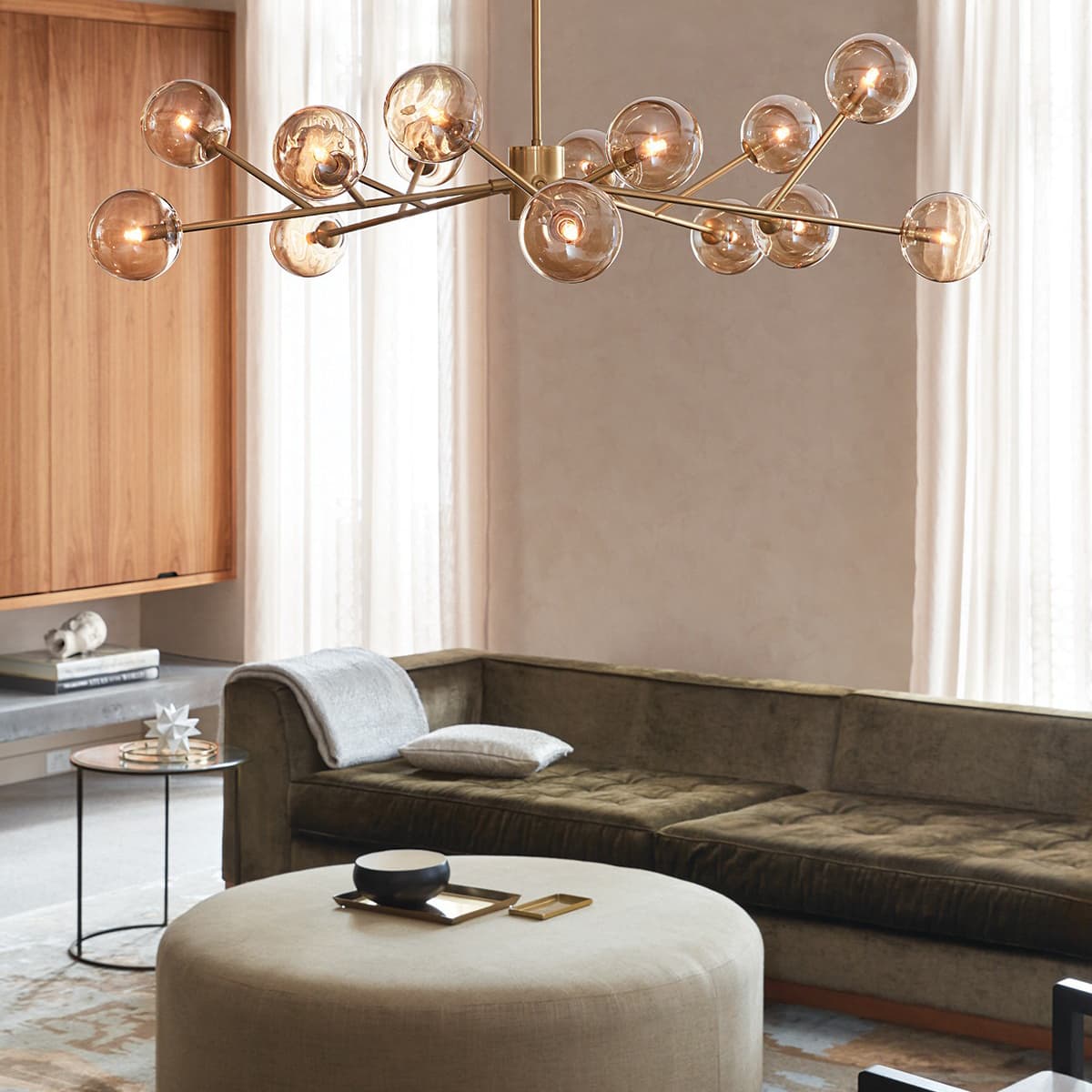 Orion 15 Light Pendant in Brass with Amber Glass-img-4