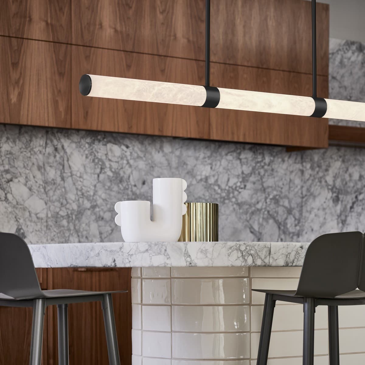 Made by Mayfair Luella 1.5m LED Colour-Shifting Pendant in Black with Spanish Alabaster-img-2