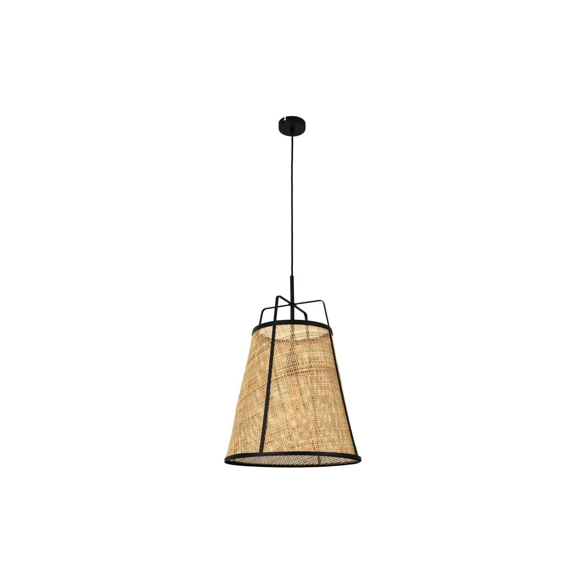 Hayes 1 Light Large Pendant in Black with Natural Rattan-img-1