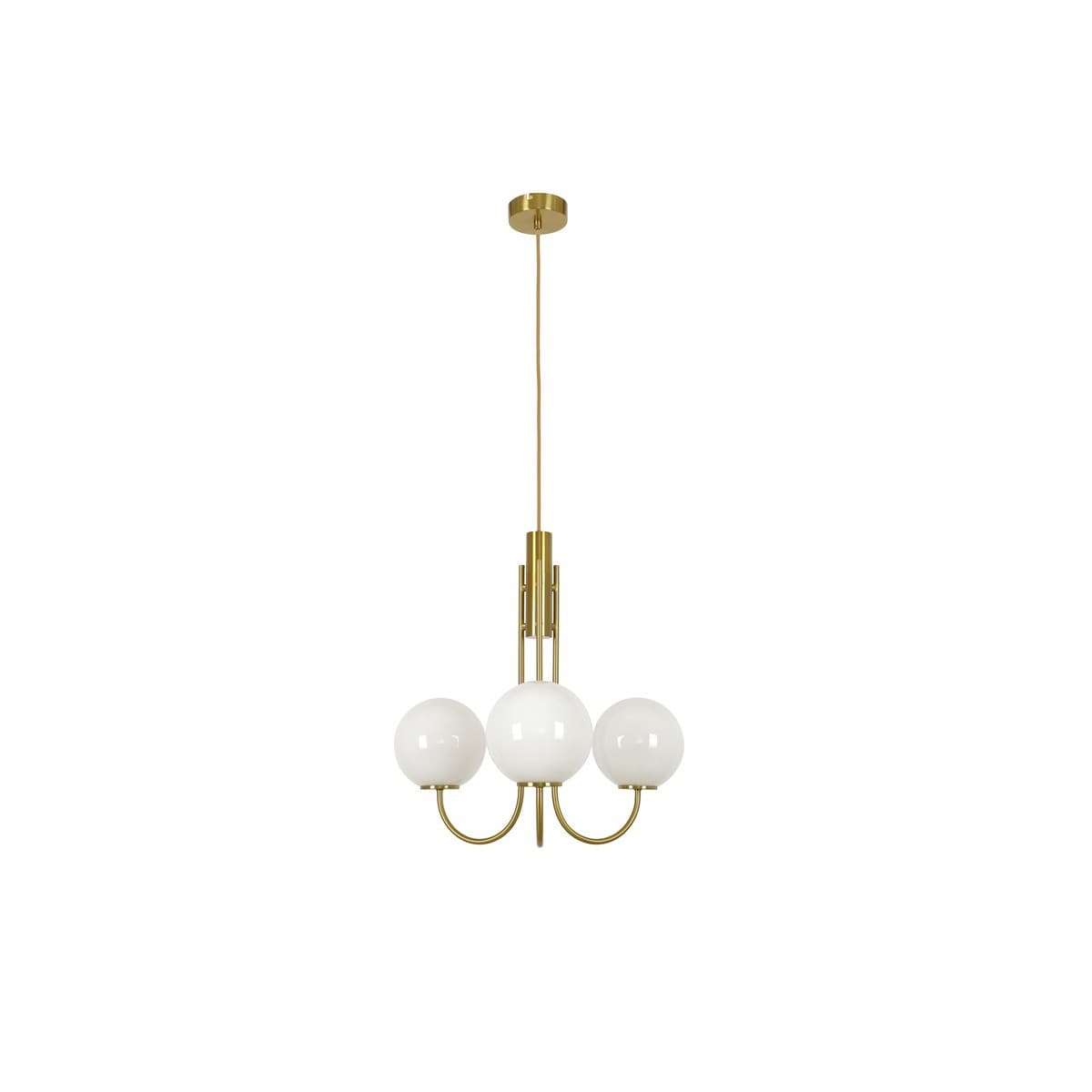 Bellini 3 Light Pendant in Aged Brass with Gloss Opal Glass