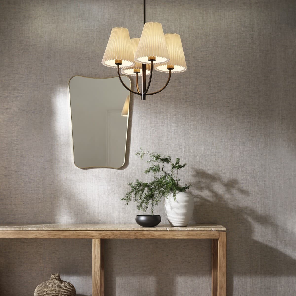 Hoxton 4 Light Pendant in Bronze with Pleated Natural Linen-img-2