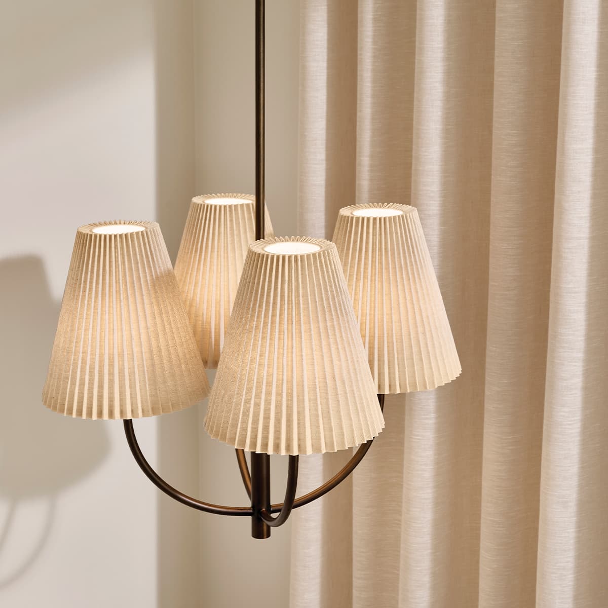 Hoxton 4 Light Pendant in Bronze with Pleated Natural Linen-img-3